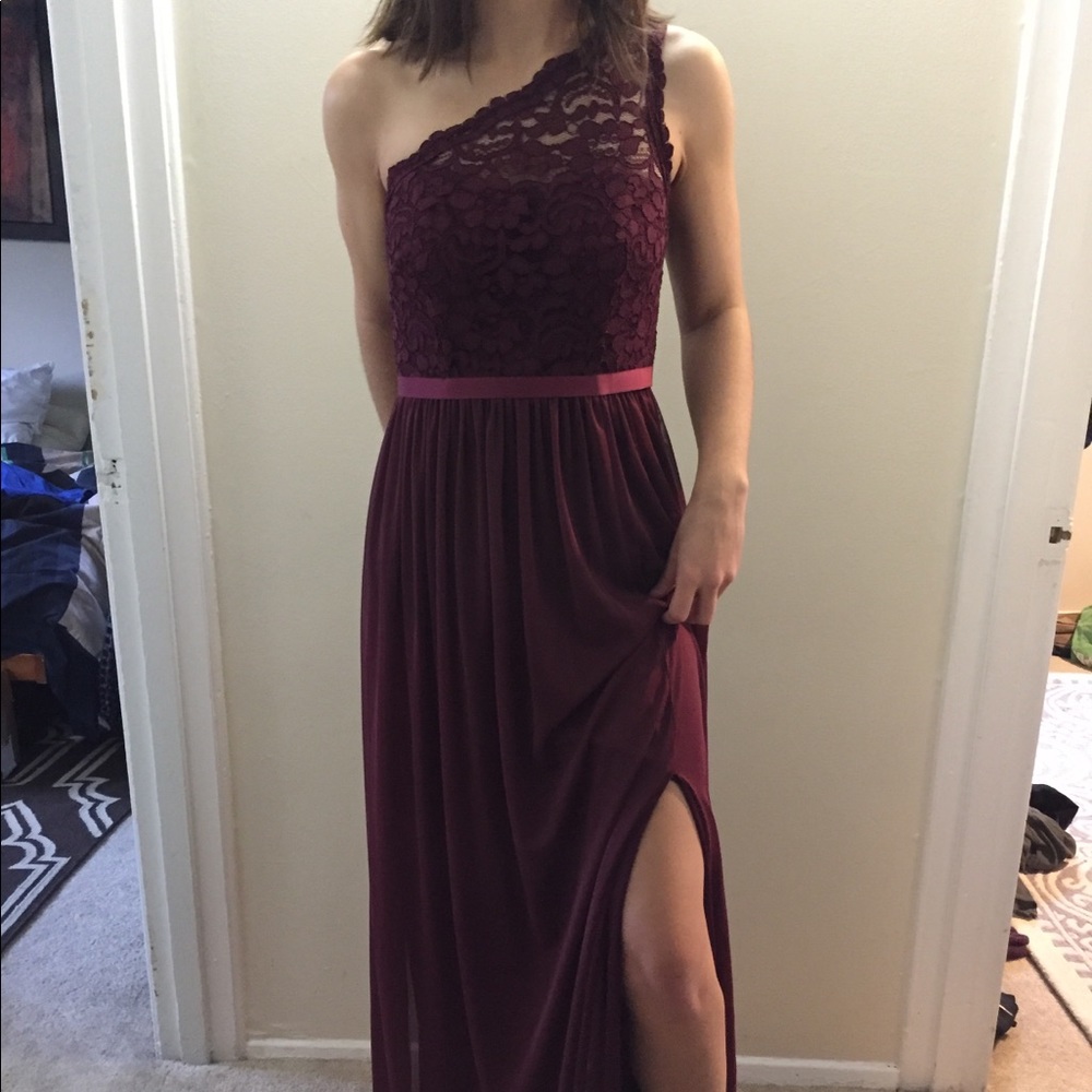 One shoulder lace bodice maxi dress